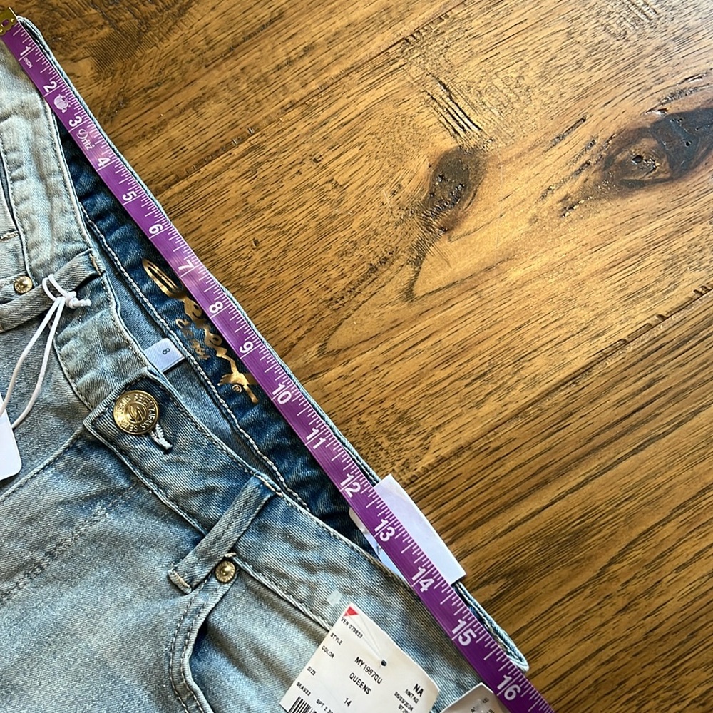 New Seven 7 Lady Stone Wash Distressed Premium Jeans High Waisted Rise Straight! - Picture 9 of 9